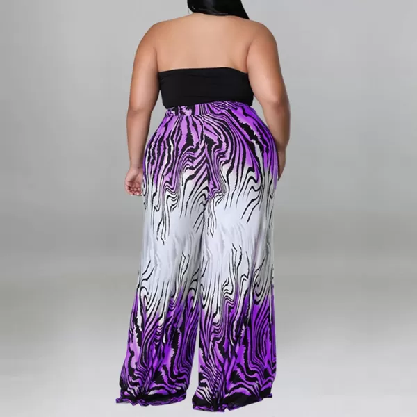 IyMoo Womens Plus Size 2 Piece Outfit Sexy Printed Tube Crop Top Wide Leg Pants Sets JumpsuitsPurple