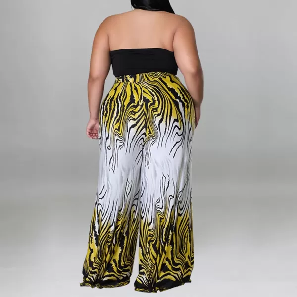 IyMoo Womens Plus Size 2 Piece Outfit Sexy Printed Tube Crop Top Wide Leg Pants Sets JumpsuitsYellow