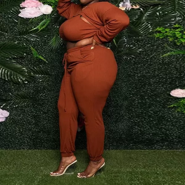 IyMoo Womens Plus Size 3 Piece Sets Outfit Ribbed Sweatshirt Crop Tank Top Sweatpants Jumpsuit Romper SetOrange