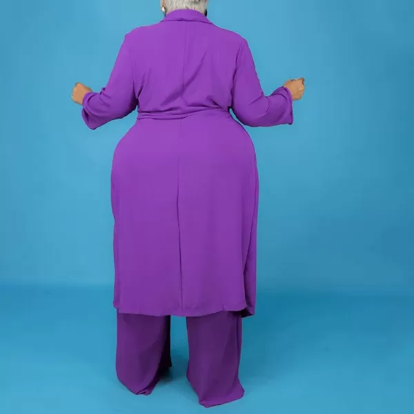 IyMoo Womens Plus Size 3 Piece Sets Outfit Tracksuit Crop Top Blazer Coat and Wide Leg Long Pants Jumpsuit Romper SuitsPurple
