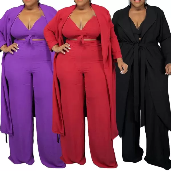 IyMoo Womens Plus Size 3 Piece Sets Outfit Tracksuit Crop Top Blazer Coat and Wide Leg Long Pants Jumpsuit Romper SuitsRed