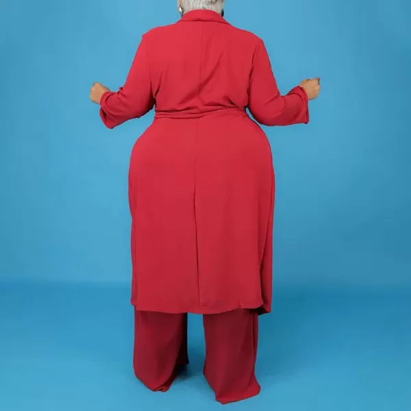 IyMoo Womens Plus Size 3 Piece Sets Outfit Tracksuit Crop Top Blazer Coat and Wide Leg Long Pants Jumpsuit Romper SuitsRed