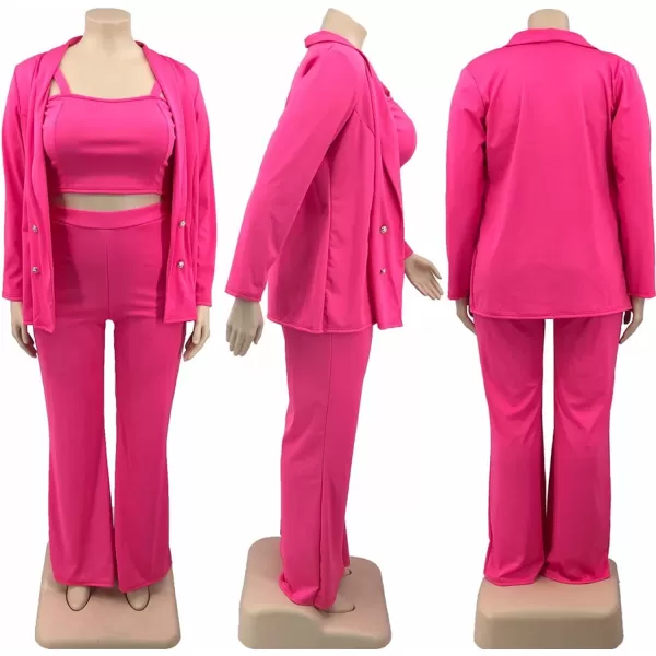 IyMoo Womens Plus Size 3 Piece Sets Outfit Tracksuit Crop Top Blazer Jacket and Wide Leg Long Pants Jumpsuit Romper SuitsOrange