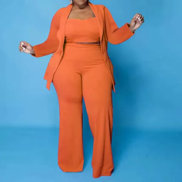 IyMoo Womens Plus Size 3 Piece Sets Outfit Tracksuit Crop Top Blazer Jacket and Wide Leg Long Pants Jumpsuit Romper SuitsOrange