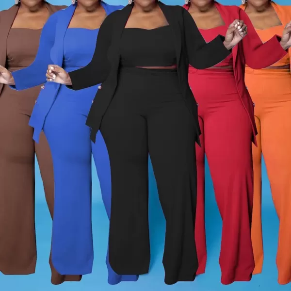 IyMoo Womens Plus Size 3 Piece Sets Outfit Tracksuit Crop Top Blazer Jacket and Wide Leg Long Pants Jumpsuit Romper SuitsRed