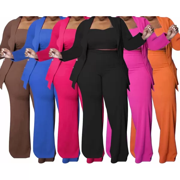 IyMoo Womens Plus Size 3 Piece Sets Outfit Tracksuit Crop Top Blazer Jacket and Wide Leg Long Pants Jumpsuit Romper SuitsRose Red