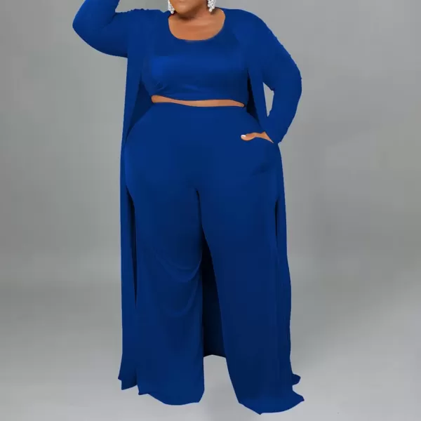 IyMoo Womens Plus Size Cardigan Tank Crop Top and Wide Leg Long Pants Jumpsuit Romper Set 3 Piece Sets OutfitBlue