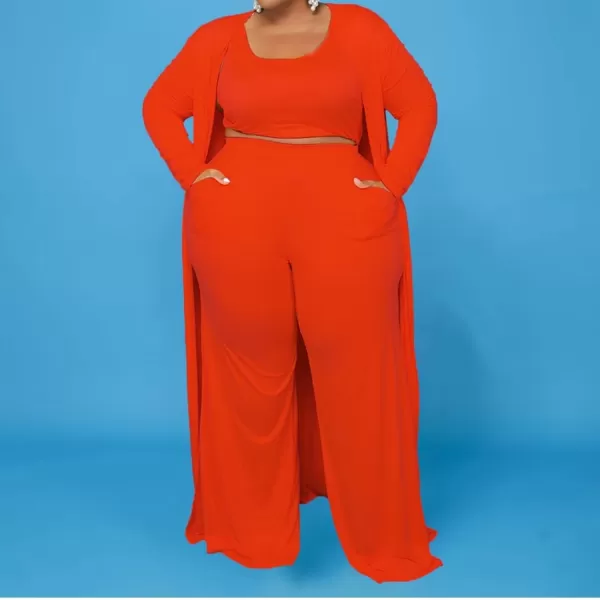 IyMoo Womens Plus Size Cardigan Tank Crop Top and Wide Leg Long Pants Jumpsuit Romper Set 3 Piece Sets OutfitBright Orange