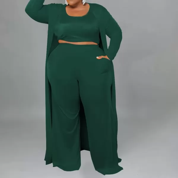 IyMoo Womens Plus Size Cardigan Tank Crop Top and Wide Leg Long Pants Jumpsuit Romper Set 3 Piece Sets OutfitGreen