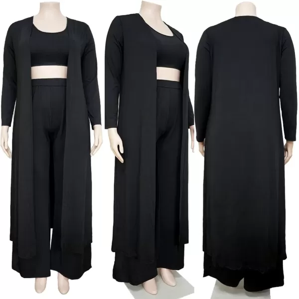 IyMoo Womens Plus Size Cardigan Tank Crop Top and Wide Leg Long Pants Jumpsuit Romper Set 3 Piece Sets OutfitGreen