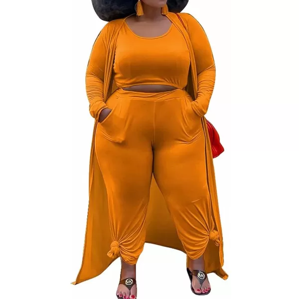 IyMoo Womens Plus Size Cardigan Tank Crop Top and Wide Leg Long Pants Jumpsuit Romper Set 3 Piece Sets OutfitOrange