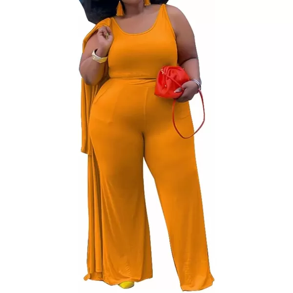 IyMoo Womens Plus Size Cardigan Tank Crop Top and Wide Leg Long Pants Jumpsuit Romper Set 3 Piece Sets OutfitOrange
