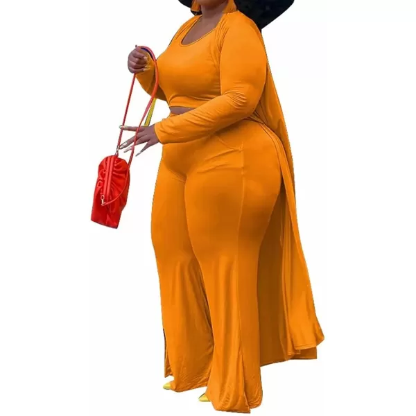 IyMoo Womens Plus Size Cardigan Tank Crop Top and Wide Leg Long Pants Jumpsuit Romper Set 3 Piece Sets OutfitOrange