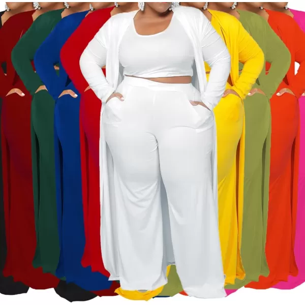 IyMoo Womens Plus Size Cardigan Tank Crop Top and Wide Leg Long Pants Jumpsuit Romper Set 3 Piece Sets OutfitRed