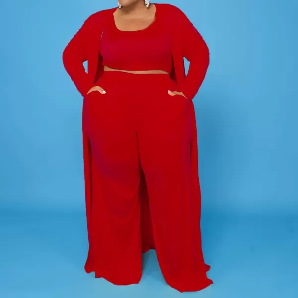 IyMoo Womens Plus Size Cardigan Tank Crop Top and Wide Leg Long Pants Jumpsuit Romper Set 3 Piece Sets OutfitRed