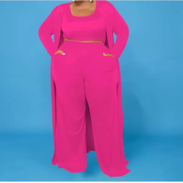 IyMoo Womens Plus Size Cardigan Tank Crop Top and Wide Leg Long Pants Jumpsuit Romper Set 3 Piece Sets OutfitRose Red