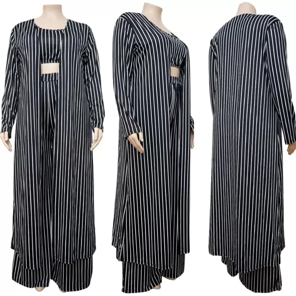 IyMoo Womens Plus Size Cardigan Tank Crop Top and Wide Leg Long Pants Jumpsuit Romper Set 3 Piece Sets OutfitStripe Black
