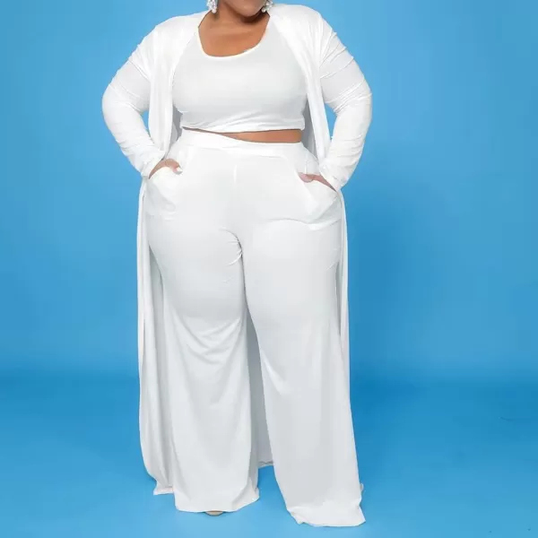IyMoo Womens Plus Size Cardigan Tank Crop Top and Wide Leg Long Pants Jumpsuit Romper Set 3 Piece Sets OutfitWhite