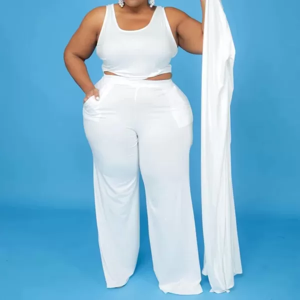 IyMoo Womens Plus Size Cardigan Tank Crop Top and Wide Leg Long Pants Jumpsuit Romper Set 3 Piece Sets OutfitWhite