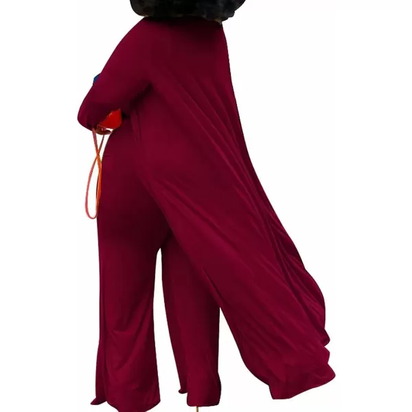 IyMoo Womens Plus Size Cardigan Tank Crop Top and Wide Leg Long Pants Jumpsuit Romper Set 3 Piece Sets OutfitWine Red