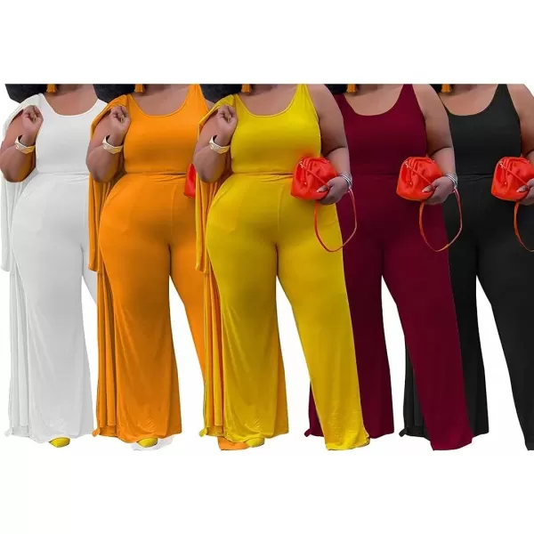 IyMoo Womens Plus Size Cardigan Tank Crop Top and Wide Leg Long Pants Jumpsuit Romper Set 3 Piece Sets OutfitWine Red