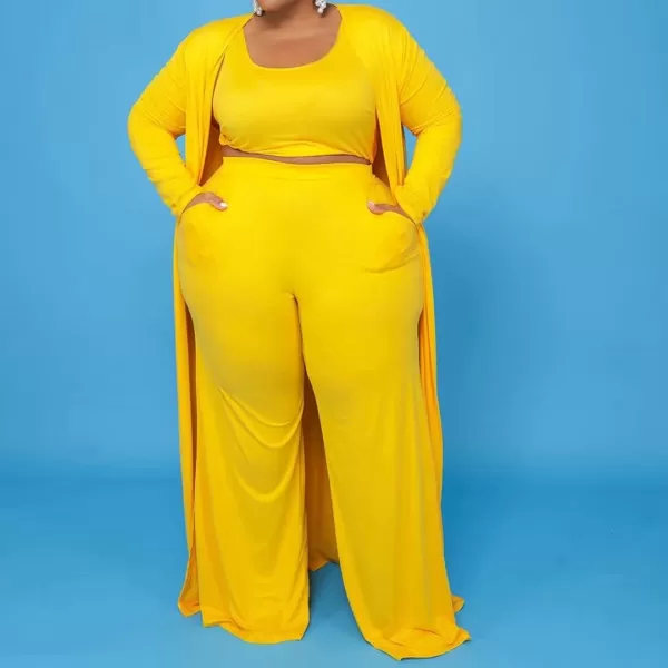IyMoo Womens Plus Size Cardigan Tank Crop Top and Wide Leg Long Pants Jumpsuit Romper Set 3 Piece Sets OutfitYellow