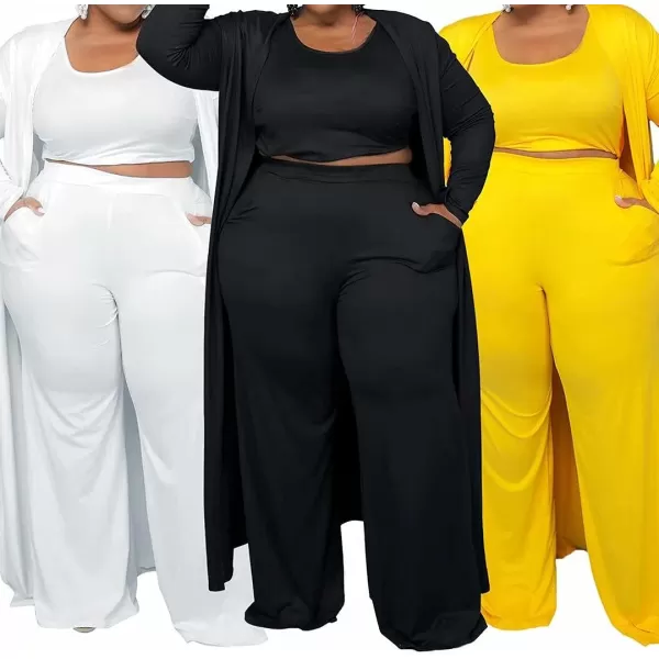 IyMoo Womens Plus Size Cardigan Tank Crop Top and Wide Leg Long Pants Jumpsuit Romper Set 3 Piece Sets OutfitYellow