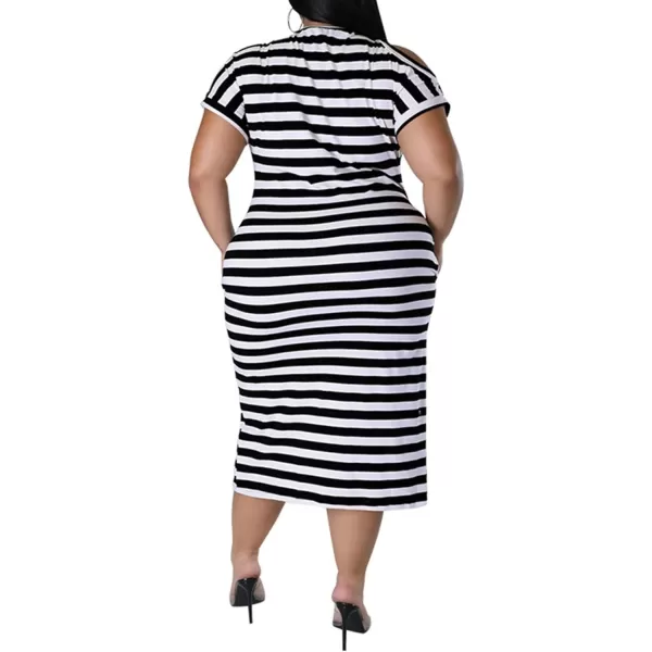 IyMoo Womens Plus Size Casual Cold Shoulder Cold Shoulder Short Sleeve Party Bodycon Sheath Ruched Dress with PocketsBlack
