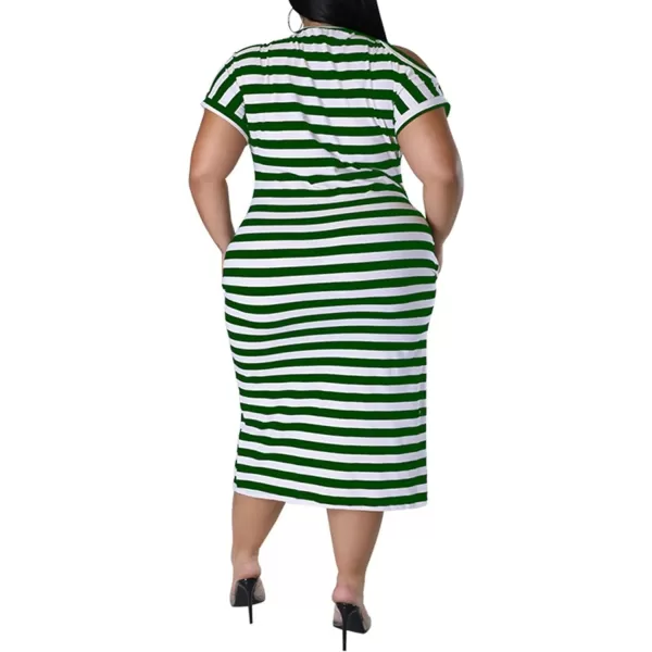 IyMoo Womens Plus Size Casual Cold Shoulder Cold Shoulder Short Sleeve Party Bodycon Sheath Ruched Dress with PocketsGreen