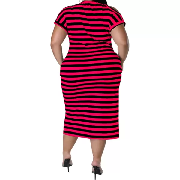 IyMoo Womens Plus Size Casual Cold Shoulder Cold Shoulder Short Sleeve Party Bodycon Sheath Ruched Dress with PocketsRose Red