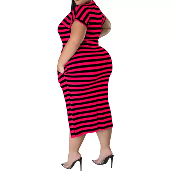 IyMoo Womens Plus Size Casual Cold Shoulder Cold Shoulder Short Sleeve Party Bodycon Sheath Ruched Dress with PocketsRose Red