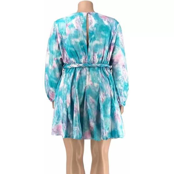 IyMoo Womens Plus Size Cute Shift Dress Belted Ruffle Wrap V Neck Swing Tunic Mini DressPink Blue