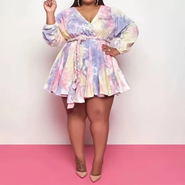 IyMoo Womens Plus Size Cute Shift Dress Belted Ruffle Wrap V Neck Swing Tunic Mini DressPurple Red