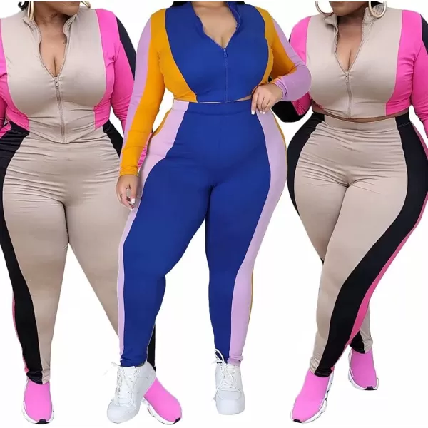 IyMoo Womens Plus Size Jogging Suits Tracksuits Two Piece Crop Tops Sweatshirt amp Long Pants Sweat Suits SetsKhaki