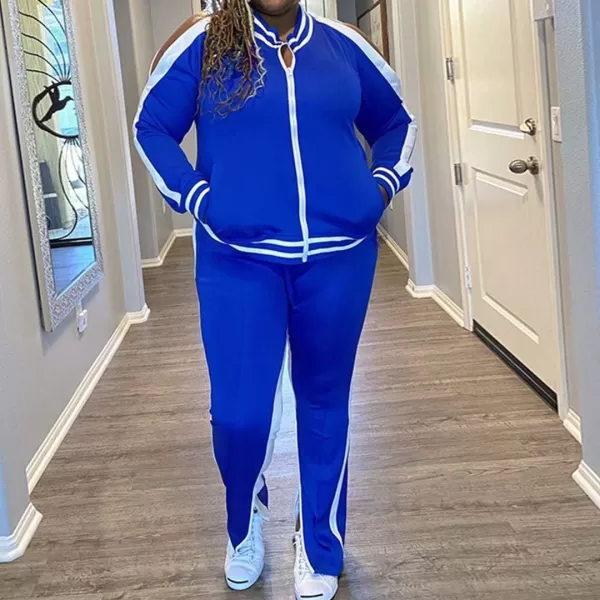 IyMoo Womens Plus Size Jogging Suits Tracksuits Two Piece Stripe Cold Shoulder Sweatshirt amp Long Pants Sweat Suits SetsBlue