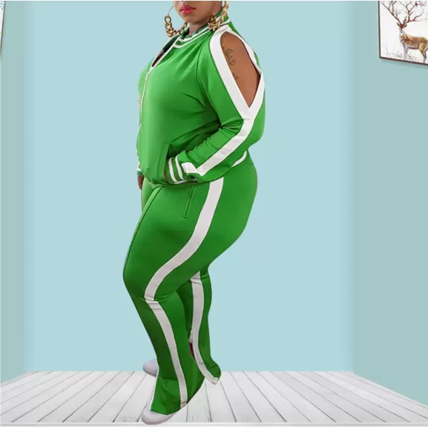 IyMoo Womens Plus Size Jogging Suits Tracksuits Two Piece Stripe Cold Shoulder Sweatshirt amp Long Pants Sweat Suits SetsGreen