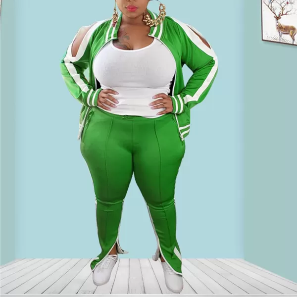 IyMoo Womens Plus Size Jogging Suits Tracksuits Two Piece Stripe Cold Shoulder Sweatshirt amp Long Pants Sweat Suits SetsGreen