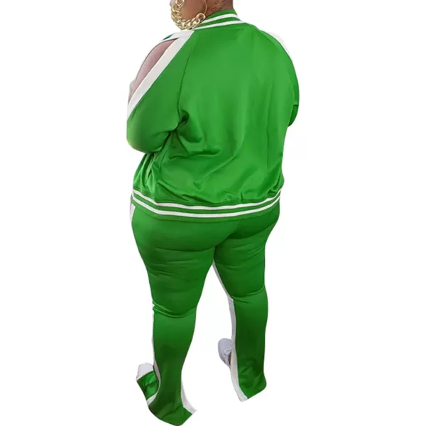IyMoo Womens Plus Size Jogging Suits Tracksuits Two Piece Stripe Cold Shoulder Sweatshirt amp Long Pants Sweat Suits SetsGreen