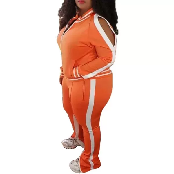 IyMoo Womens Plus Size Jogging Suits Tracksuits Two Piece Stripe Cold Shoulder Sweatshirt amp Long Pants Sweat Suits SetsOrange
