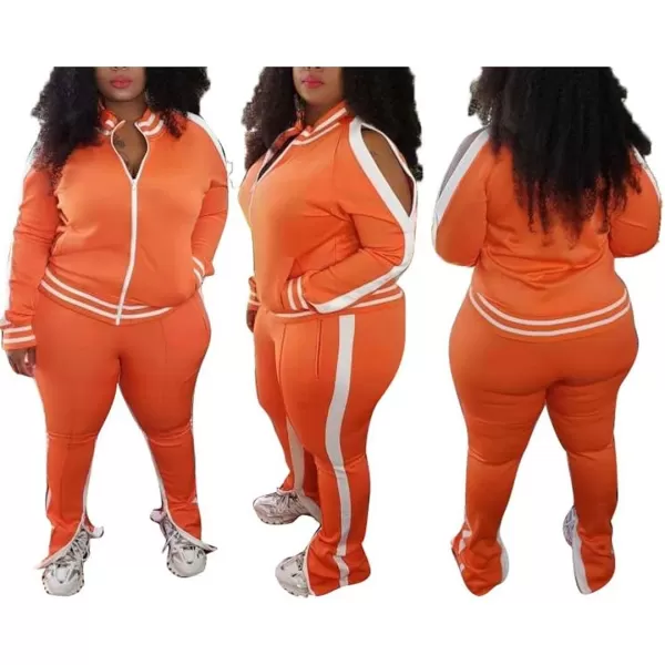 IyMoo Womens Plus Size Jogging Suits Tracksuits Two Piece Stripe Cold Shoulder Sweatshirt amp Long Pants Sweat Suits SetsOrange
