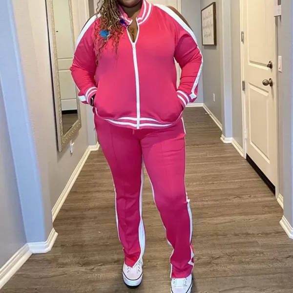 IyMoo Womens Plus Size Jogging Suits Tracksuits Two Piece Stripe Cold Shoulder Sweatshirt amp Long Pants Sweat Suits SetsRose Red