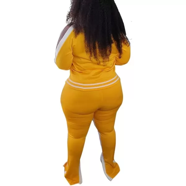IyMoo Womens Plus Size Jogging Suits Tracksuits Two Piece Stripe Cold Shoulder Sweatshirt amp Long Pants Sweat Suits SetsYellow2