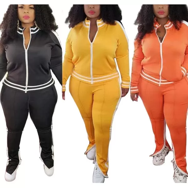 IyMoo Womens Plus Size Jogging Suits Tracksuits Two Piece Stripe Cold Shoulder Sweatshirt amp Long Pants Sweat Suits SetsYellow2