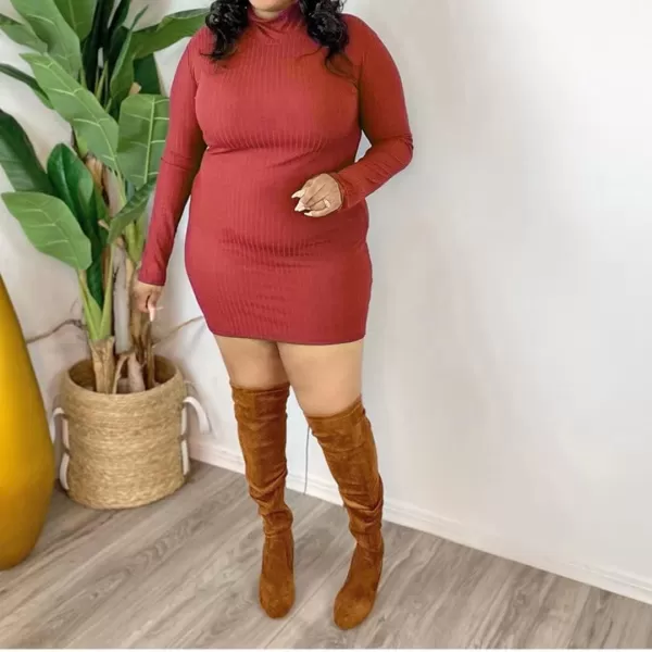 IyMoo Womens Plus Size Sexy Stretchable Long Sleeve Hollow Out Crisscross Sweater Knit Slim Fit Midi Dress110 Red