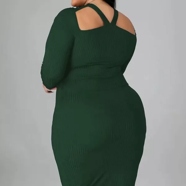 IyMoo Womens Plus Size Sexy Stretchable Long Sleeve Hollow Out Crisscross Sweater Knit Slim Fit Midi DressGreen