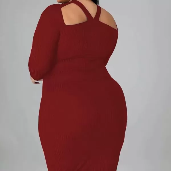 IyMoo Womens Plus Size Sexy Stretchable Long Sleeve Hollow Out Crisscross Sweater Knit Slim Fit Midi DressWine Red