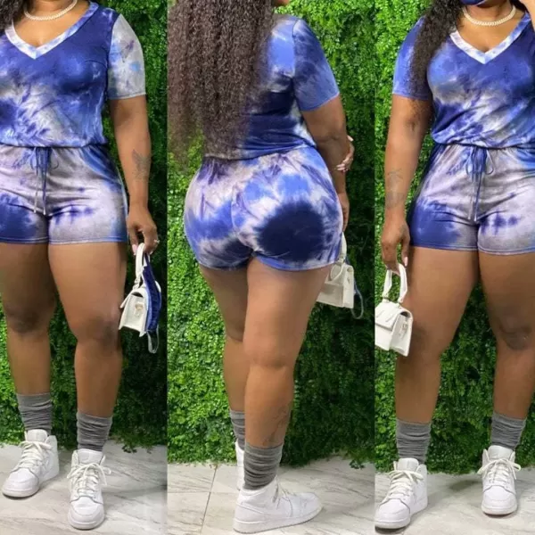IyMoo Womens Plus Size Summer Solid Jumpsuit Casual Loose Short Sleeve Jumpsuit Rompers with Pockets Elastic Waist Playsuit033 Blue
