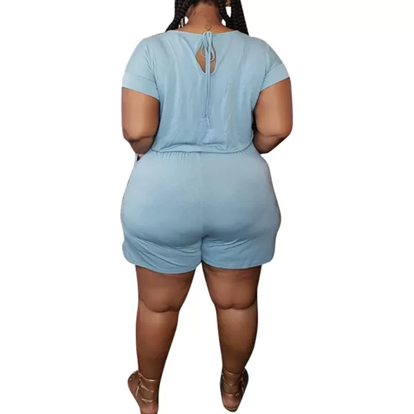 IyMoo Womens Plus Size Summer Solid Jumpsuit Casual Loose Short Sleeve Jumpsuit Rompers with Pockets Elastic Waist PlaysuitBlue
