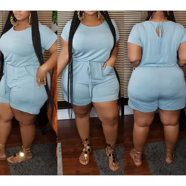 IyMoo Womens Plus Size Summer Solid Jumpsuit Casual Loose Short Sleeve Jumpsuit Rompers with Pockets Elastic Waist PlaysuitBlue