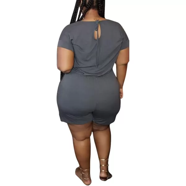 IyMoo Womens Plus Size Summer Solid Jumpsuit Casual Loose Short Sleeve Jumpsuit Rompers with Pockets Elastic Waist PlaysuitGray